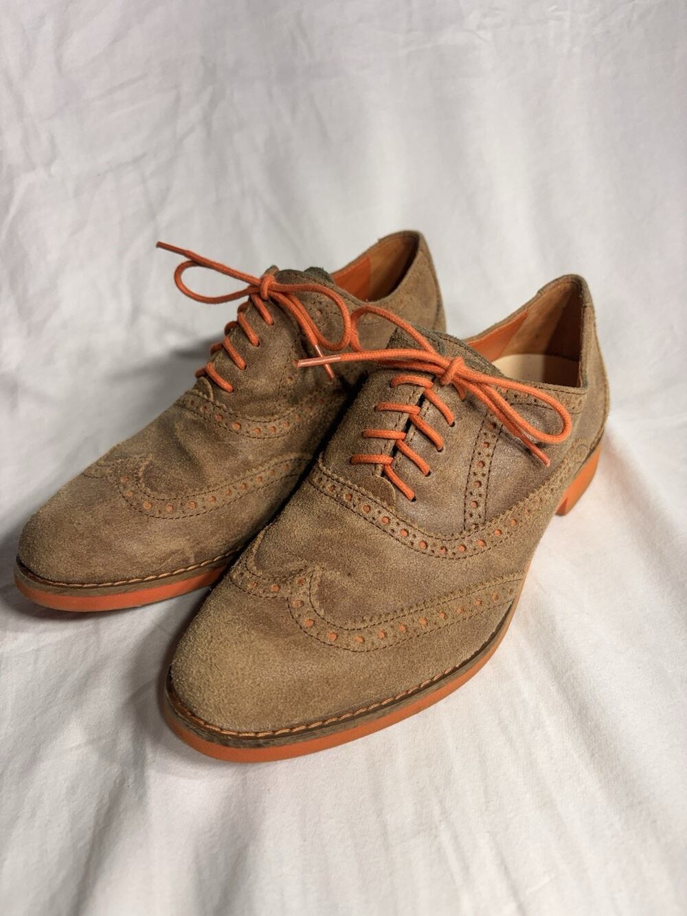 Cole Haan Womens Alisa Sequoia Oxfords Brown Suede Wingtip Brogue Orange 7 B